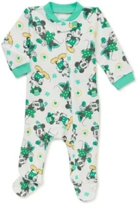 Sleeper Mickey Minnie Mouse Newborn 0-3 Monate St Patrick's Shamrocks ☘️ - Bild 1 von 5