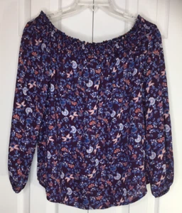 Top Lily Blanco Mujer Escote Mediano Calado Púrpura Floral Manga Larga - Imagen 1 de 12