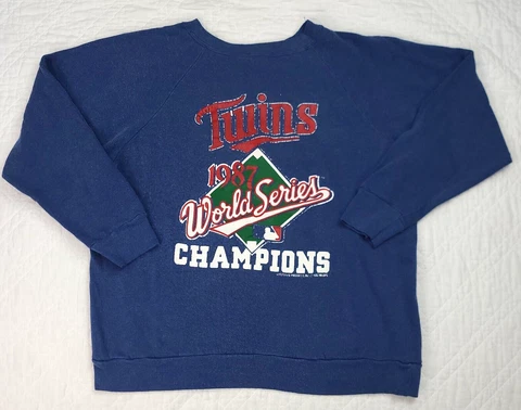 VTG Champion Twins 1987 World Series Champions Blue Pullover Sweater Size XL Cover