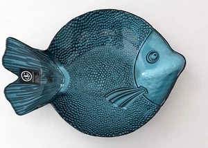 DC Glassware Large Accent Fish Bowl Iridescent Blue- Green Turkish - Imagen 1 de 5