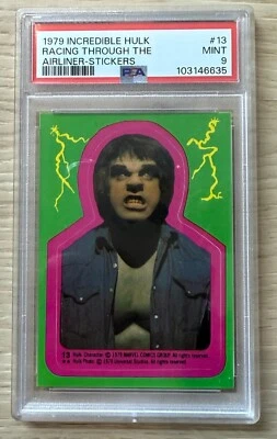 1979 Topps Incredible Hulk #13 Racing Through The Airliner Stickers PSA 9 Mint - Image 1 of 2