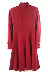 Vintage Linda Allard Ellen Tracy Red Dress Gold Buttons Long Sleeve Medium - Picture 1 of 7