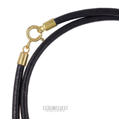 Gold Plated Sterling Silver Round Genuine Leather Cord Necklace w/ Spring Clasp - Image 1 of 2