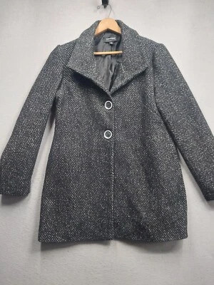 Abrigo Coffeeshop Mujer Mediano Blanco y Negro Lana Grande Botón Forrado Chaqueta Foto 1 de 4