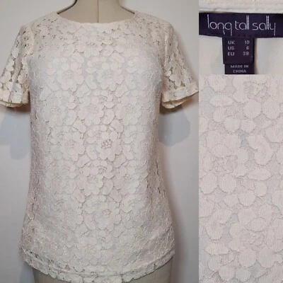 Длинный высокий Sally женщин кремовый цветочный кружева верхний короткий рукав Occasionwear размер 10 - Изображение 1 из 4