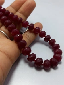 Ruby Dyed Gemstone Round Faceted 8x10 mm Beads Sterling Silver 19 Inch Necklaces - Picture 1 of 21