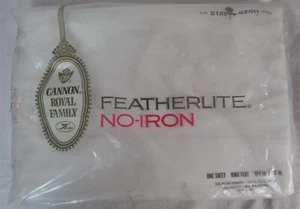VTG. CANNON ROYAL FAMILY FEATHERLITE NO IRON KING FLAT SHEET WHITE NIP DHA237 - Picture 1 of 2