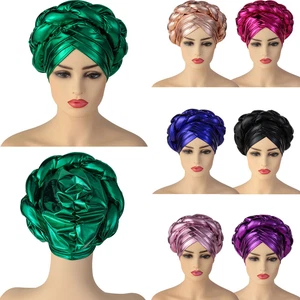 African Women Aso Oke Auto Gele Headtie Turban Hat Muslim Hijab Head Wrap Bonnet