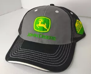 John Deere Trucker Hat Adjustable Strap Blk Gray Grn Yellow FIC Dealership Mesh - Picture 1 of 17