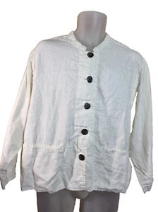 FLAX 100% Linen Cream Shirt Jacket Button Front Pockets Women's Med Lagnelook - Picture 1 of 5