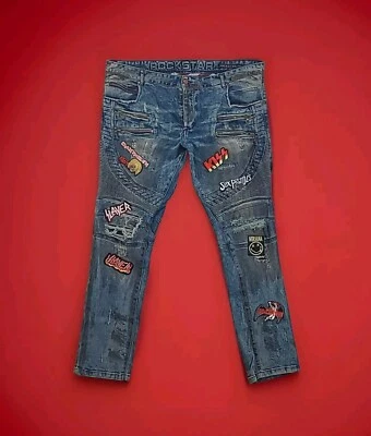Rockstar суши оригинальные джинсы мотоциклиста панк нашивки молнии молотый 42 X 35 - Изображение 1 из 4