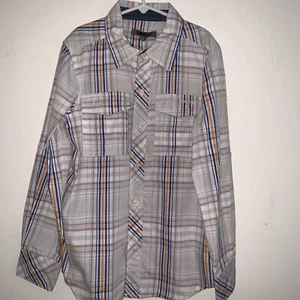 DKNY White Blue Orange Plaid Long Sleeve Button Shirt Size S Boys - Picture 1 of 5