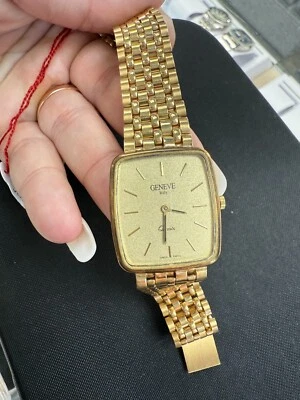 Мужские подлинные итальянские часы из желтого золота 14 карат Geneve - Изображение 1 из 4