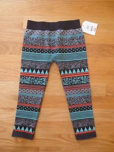 Girl TURQUOISE GRAY CORAL BLACK GEOMETRIC stretch leggings pants NWT 4 5 6 6X - Picture 1 of 4