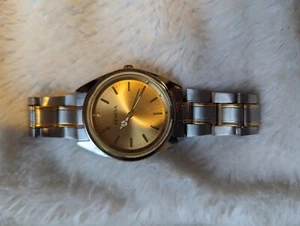 Vtg Geneva Mens Gold Dial Two Tone Quartz Wrist Watch Plastic Seals - Picture 1 of 4