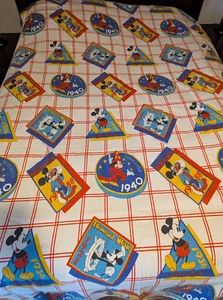 Vintage Disney Mickey Mouse Flannel Flat Sheet Blanket Franco 94"x60" Cotton - Picture 1 of 6