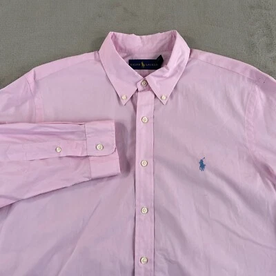 Camisa de Vestir Polo Ralph Lauren Popelina Hombres 17 43 Rosa Manga Larga Azul Poni Preppy Foto 1 de 4