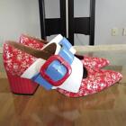 John Fluevog Effortless Felicity Vintage Red Flower Mary Jane Heel Shoes 9