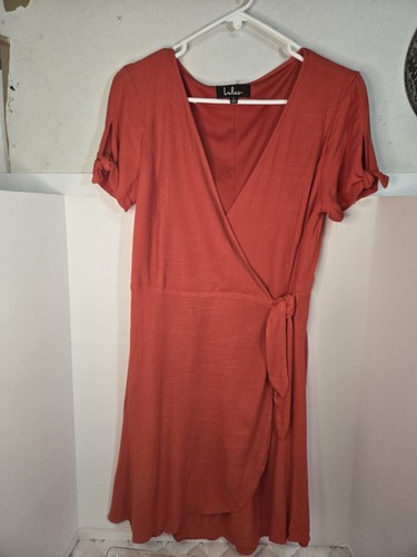 LULUS Lulu's Vestito Rosso Cravatta Rifiuti Donna Taglia L Perfette Condizioni Cravatta Chiusura Corto...