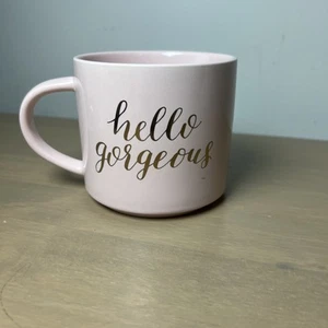Tazza da tè caffè rosa soglia "Hello Gorgeous" scritta scritta oro - Foto 1 di 10