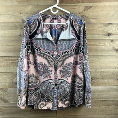 Camisa feminina Talbots manga longa botão para cima gola V paisley boho cottagecore GG - Imagem 1 de 4