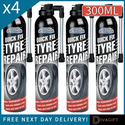 4 x QUICK FIX CAR EMERGENCY FLAT TYRE FIX INFLATE PUNCTURE FOAM REPAIR KIT 300ML - Image 1 of 4