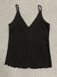 Out from Under Urban Outfitters Nero Crop Tank Scollo a V Skinny Strap Orlo con volant - Foto 1 di 7