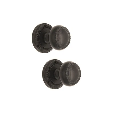 Door Knobs Pair 50mm Georgian Roped Edge Matt Black Internal Mortice Handles Set - Image 1 of 3