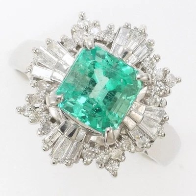 Anillo Platino 900 Talla 11 Esmeralda 1.66 Diamante Aproximadamente 6.1g Envío Gratis Usado Foto 1 de 4