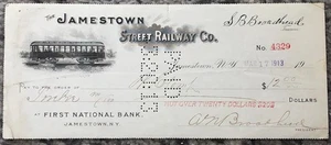 Jamestown Street Railway Bankscheck 17. März 1913 antik gestempelt geschrieben - Bild 1 von 4