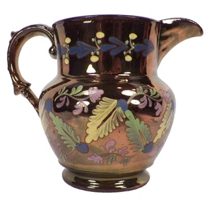 Copper Luster Creamer Hand Painted Leaves Flower Soft Paste Antique A Beauty - Picture 1 of 8