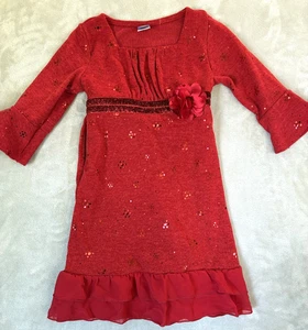 Vestido Dollie and Me Niñas Talla 6X Rojo Tejido con Detalle Brillante Cintura Imperio - Imagen 1 de 4