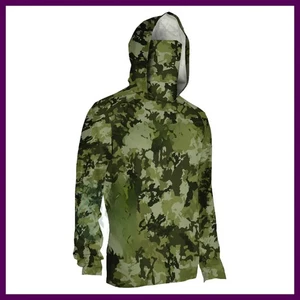 Abbigliamento Pesca Mimetica Uomo Manica Lunga Maschera con Cappuccio Upf 50+ Protezione UV - Foto 1 di 26