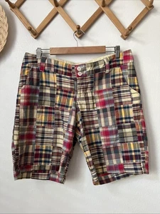 Y2k No Boundaries madras plaid womens low rise knee bermuda shorts JR 13 preppy - Picture 1 of 4