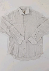Borgo28 Shirt Mens M Beige White Striped 100% Linen Long Sleeve Made in Italy - Picture 1 of 9