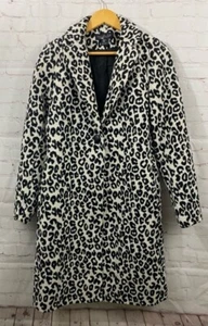 Rachel Zoe White Snow Leopard Coat Women Size XS Black Fully Lined Side Pockets - Picture 1 of 10