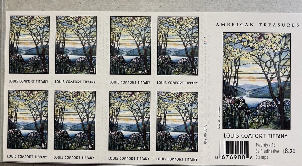 LOUIS COMFORT TIFFANY FULL MINT BOOKLET PANE OF 20 STAMPS  41 CENT SCOTT #4165a - Image 1 of 4
