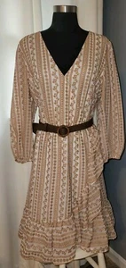 Calvin Klein XL Dress. Beautiful & Flattering Style. Cream And Brown In Color. - Picture 1 of 6