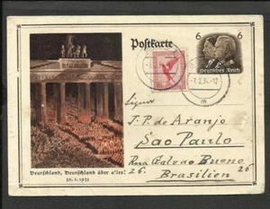 DEUTSCHLAND 1934 GANZSACHE + BRIEFMARKE, BONN STEMPEL, NACH BRASILIEN, ss - Bild 1 von 2