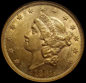 1861 $20 Gold NGC AU58 Double Eagle 1st Year of Civil War Gold Coin # PM0008 - Picture 1 of 8