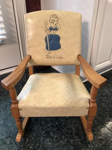 Vintage Child's Wood Rocking Chair Original Vinyl With Embossed "Bo Peep" 1960's Cover