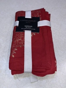 Cynthia Rowley Red & Gold Holiday Snowflake Cloth Napkins Set of 6 New - Picture 1 of 4