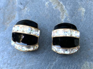 Kenneth Lane Classic Black Resin Baguette Crystal Art Deco Clip-on Earrings - Picture 1 of 2