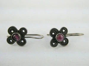 Vintage Sterlingsilber Granat Cabochon Floral Haken Ohrringe 3,6 g 1 Zoll Länge - Bild 1 von 17