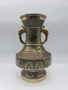 Antike japanische Cloisonne Emaille auf Messing/Bronze 12" Vase asiatisch - Bild 1 von 12