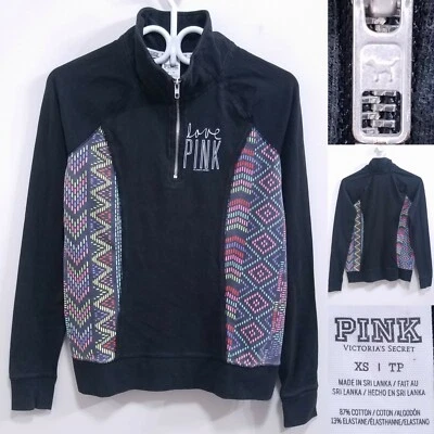 Victoria's Secret LOVE PINK Negro Media Cremallera Suéter Talla XS Sudadera Foto 1 de 4