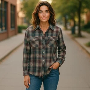 Camicia in flanella a quadri BKE frange orlo invecchiato taglia small 100% cotone fibbia - Foto 1 di 10