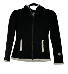 KUHL Jacket GIRLS MEDIUM (10) Black FULL ZIP HOODED SWEATER Outdoor Stretch - Picture 1 of 10