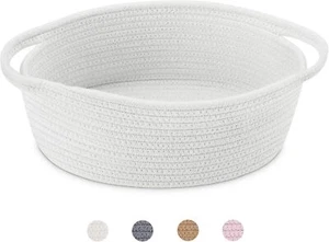 ABenkle Cute Small Woven Basket with Handles, 12"x 8" x 5" Rope 1 Pack, White - Picture 1 of 9