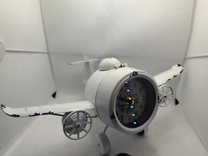 White Table Clock with Rotating Wheels,Antique Metal Airplane Delta Time Flies - Picture 1 of 5
